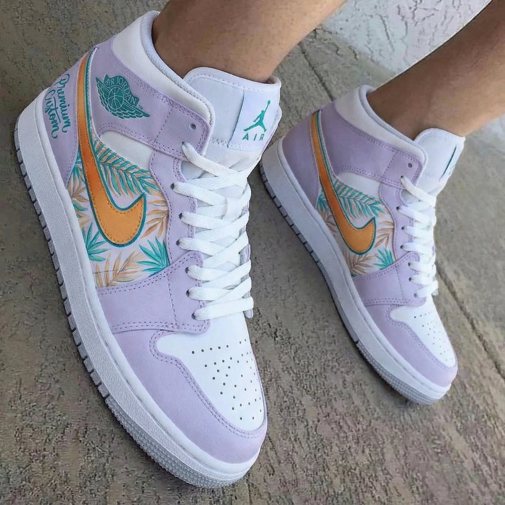 Palm - leaf Pattern Baby Purple Custom Air Jordan 1