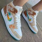 Palm Tree Pattern Beige White Custom Air Jordan 1