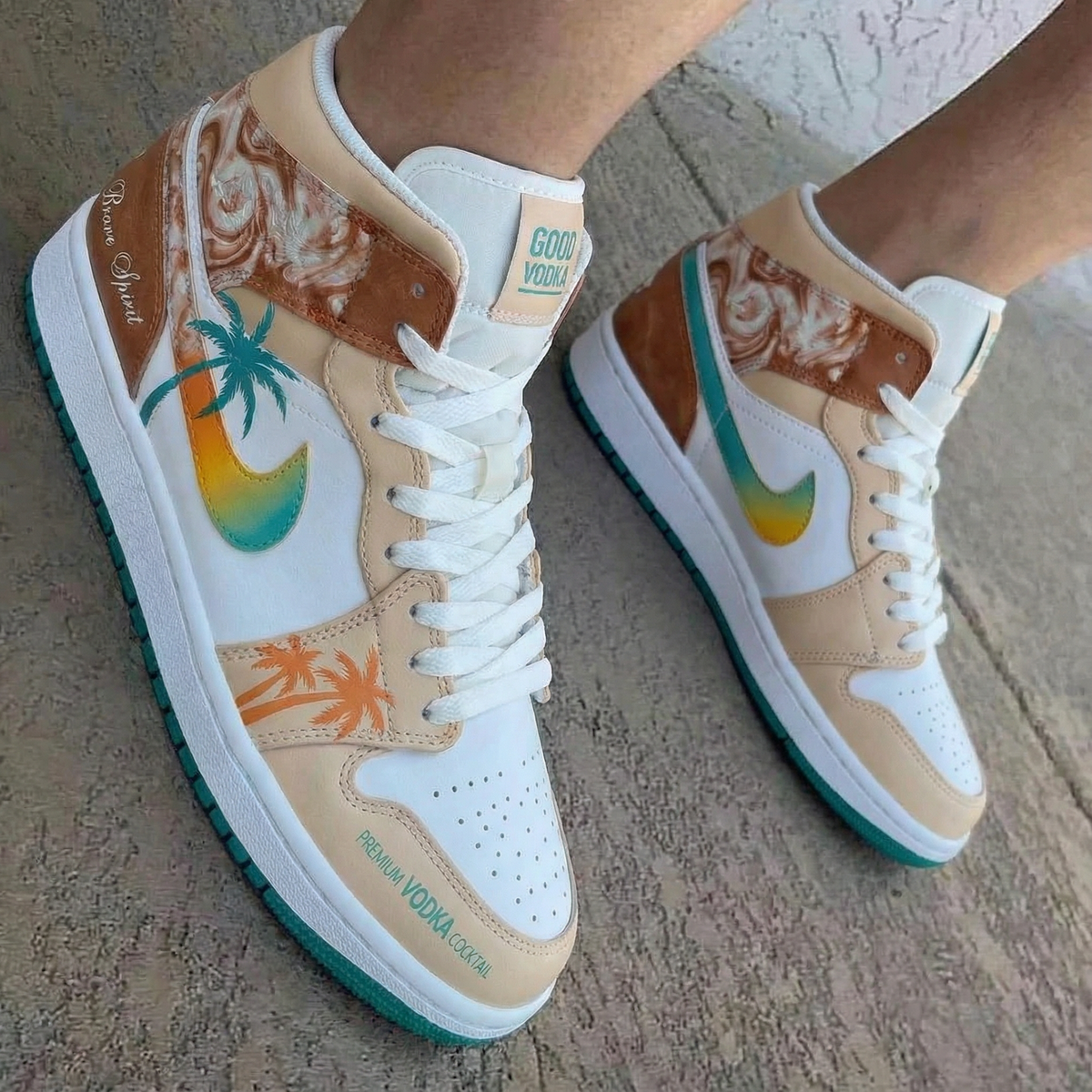 Palm Tree Pattern Beige White Custom Air Jordan 1