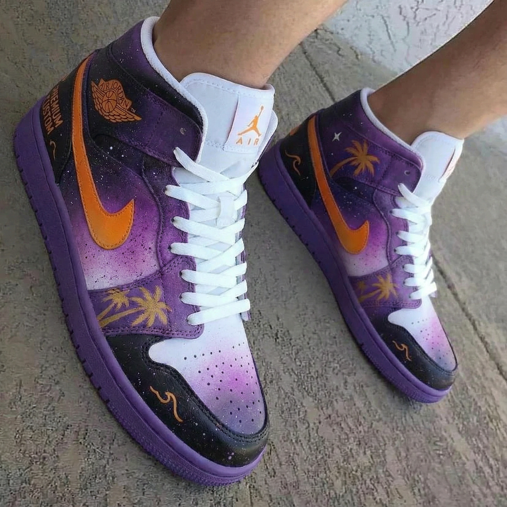 Palm Tree Pattern Purple Orange Custom Air Jordan 1