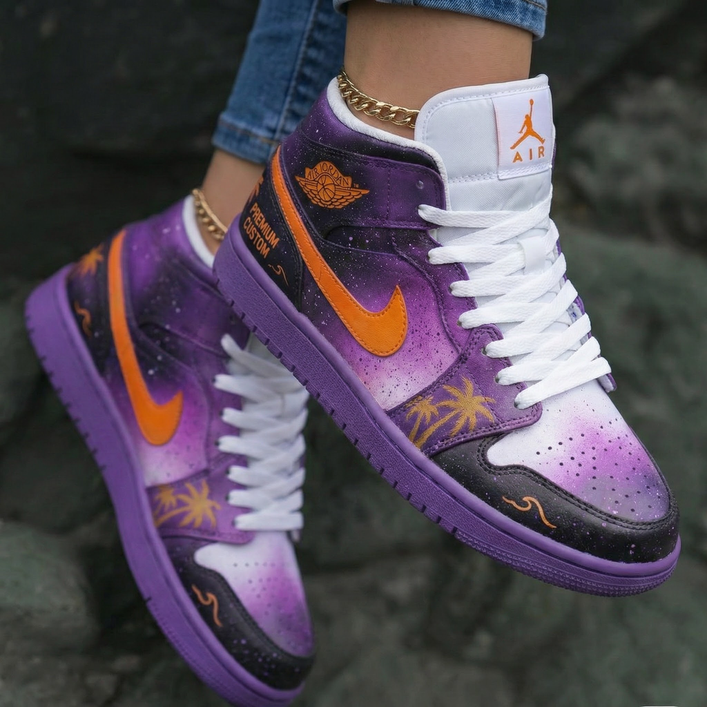 Palm Tree Pattern Purple Orange Custom Air Jordan 1