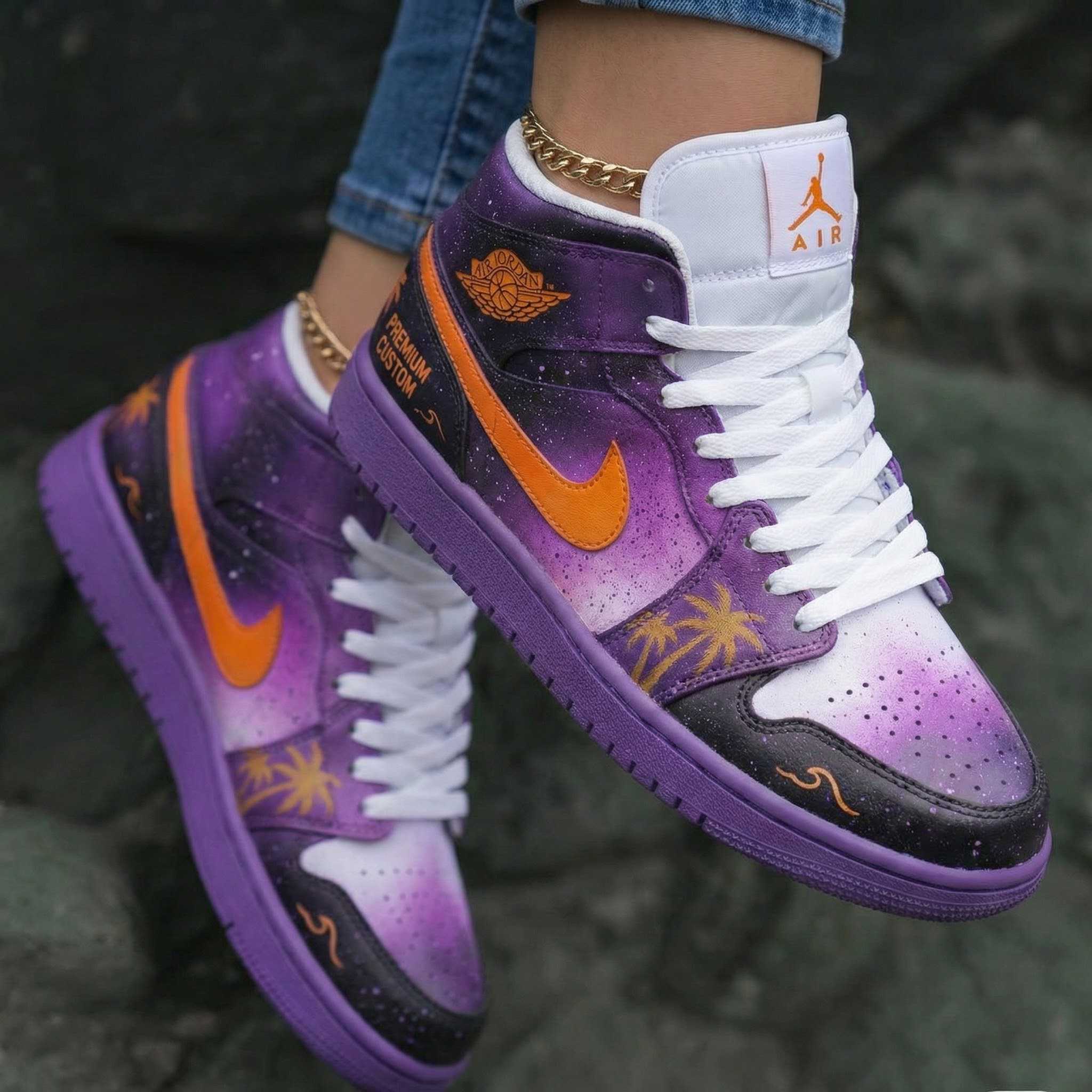 Palm Tree Pattern Purple Orange Custom Air Jordan 1