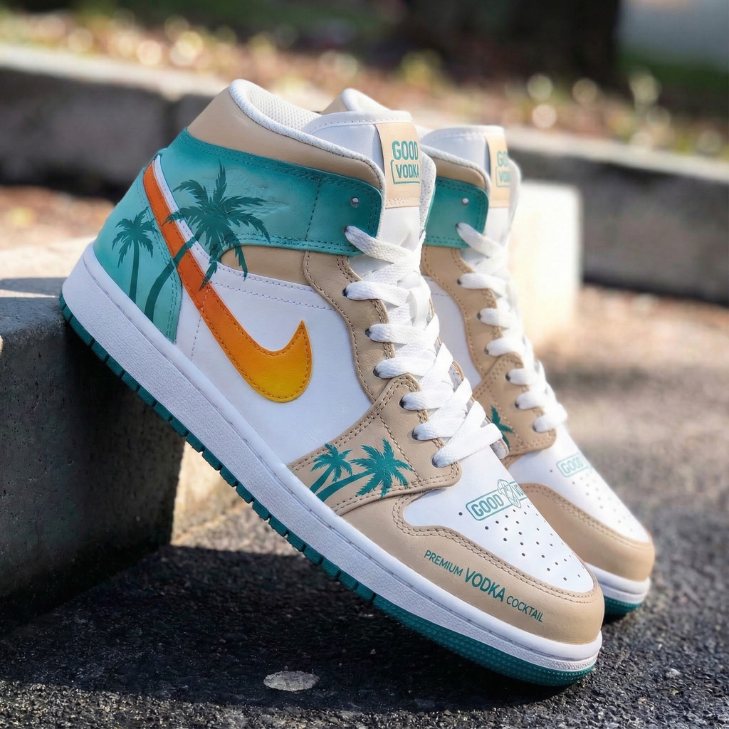 Palm Tree Pattern Teal Orange Custom Air Jordan 1