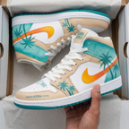 Palm Tree Pattern Teal Orange Custom Air Jordan 1