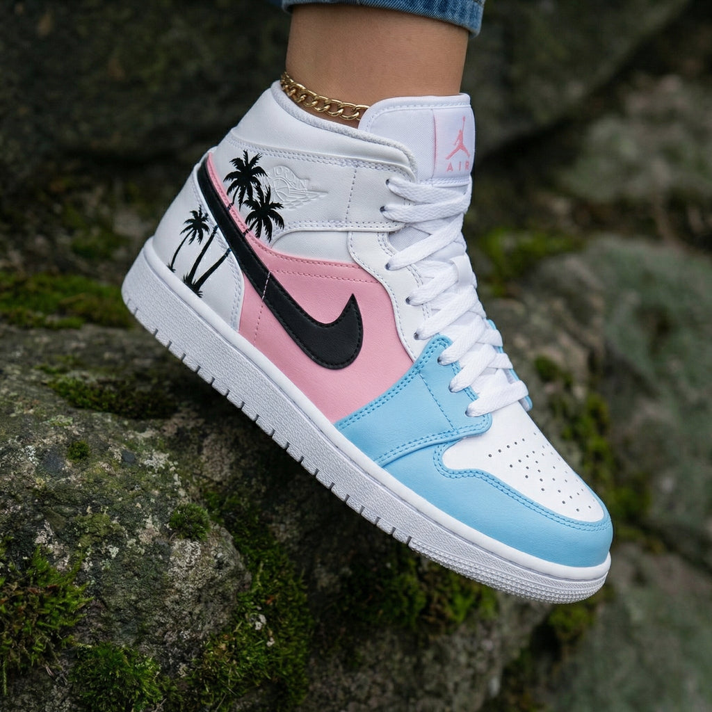 Palm Trees Baby Blue Baby Pink Custom Air Jordan 1