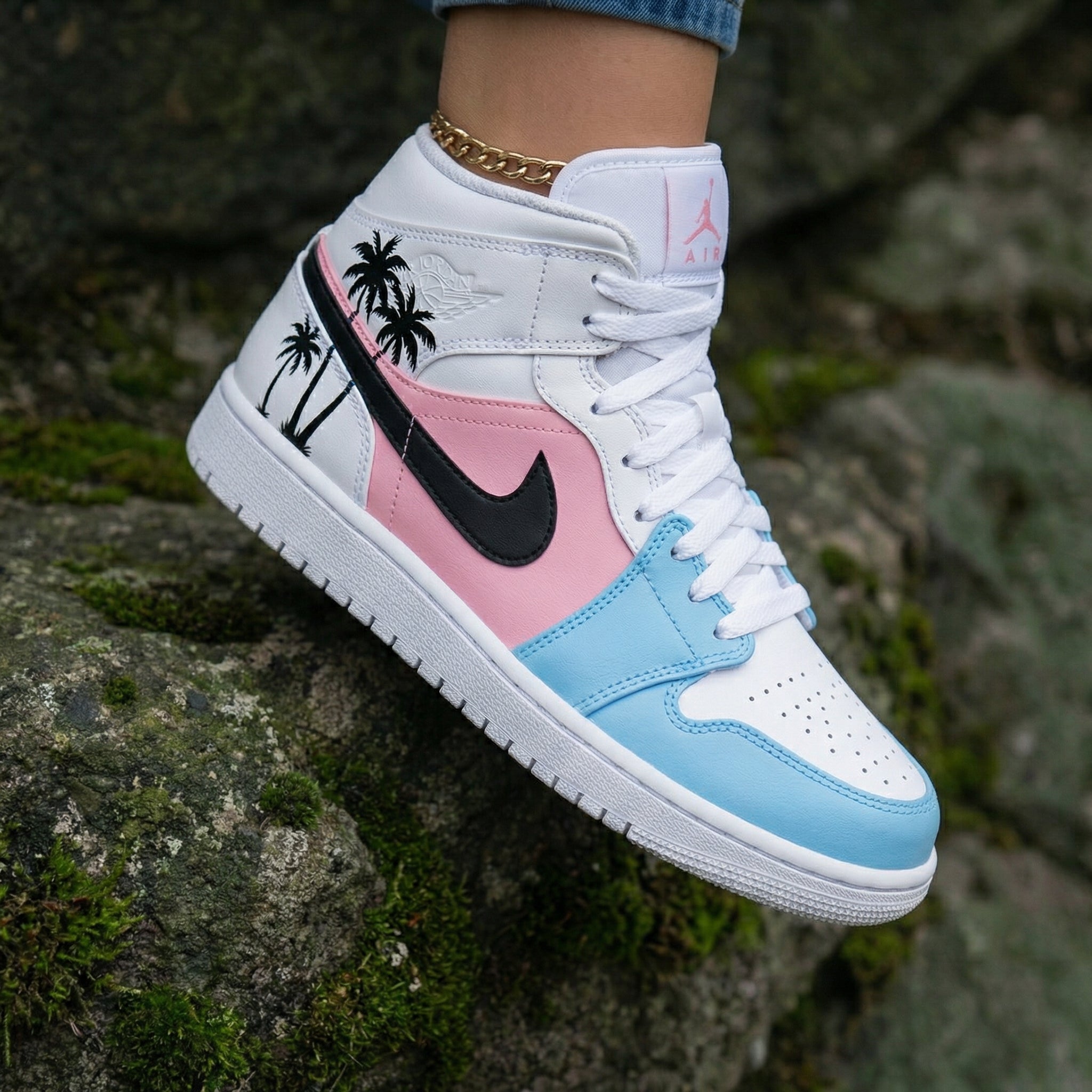 Palm Trees Baby Blue Baby Pink Custom Air Jordan 1