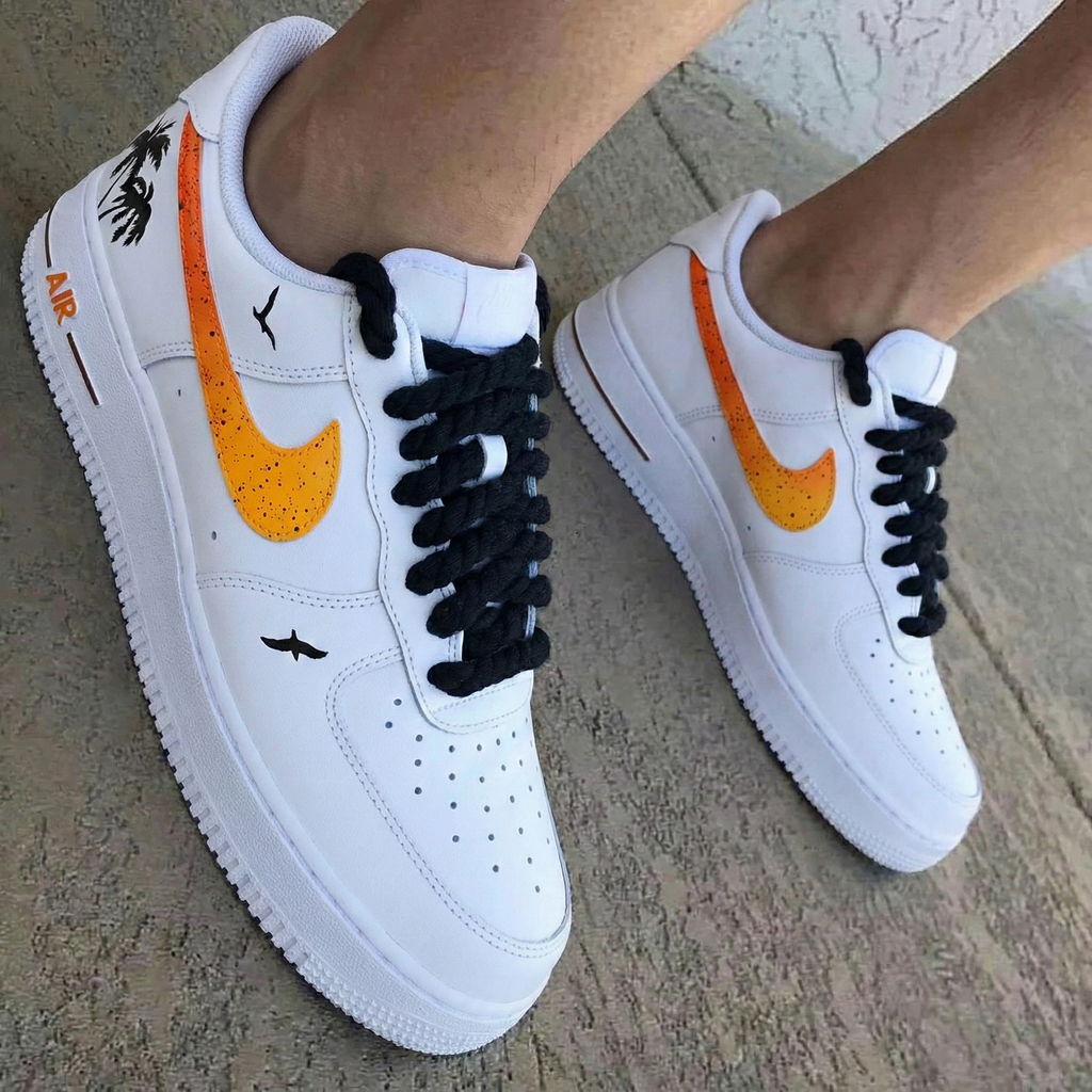 Palm Trees Birds Speckled Orange Black Custom Air Force 1