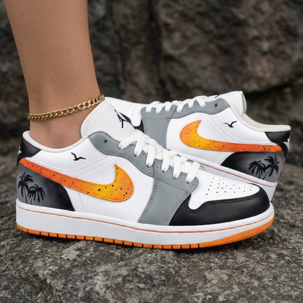 Palm Trees Seagulls Gray Black Custom Air Jordan 1
