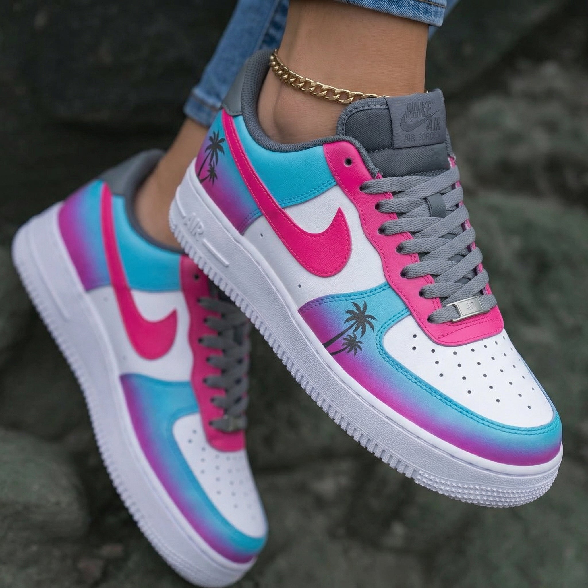 Palms Pink Baby Blue Purple Custom Air Force 1