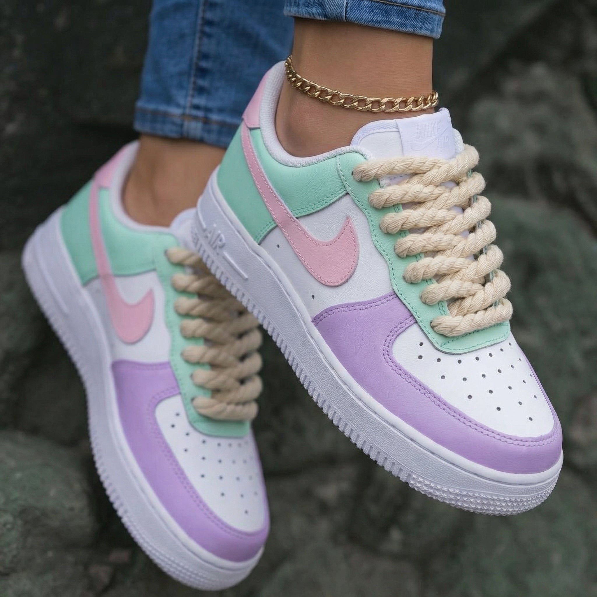Pastel Pink Mint Purple Thick Shoelace Custom Air Force 1