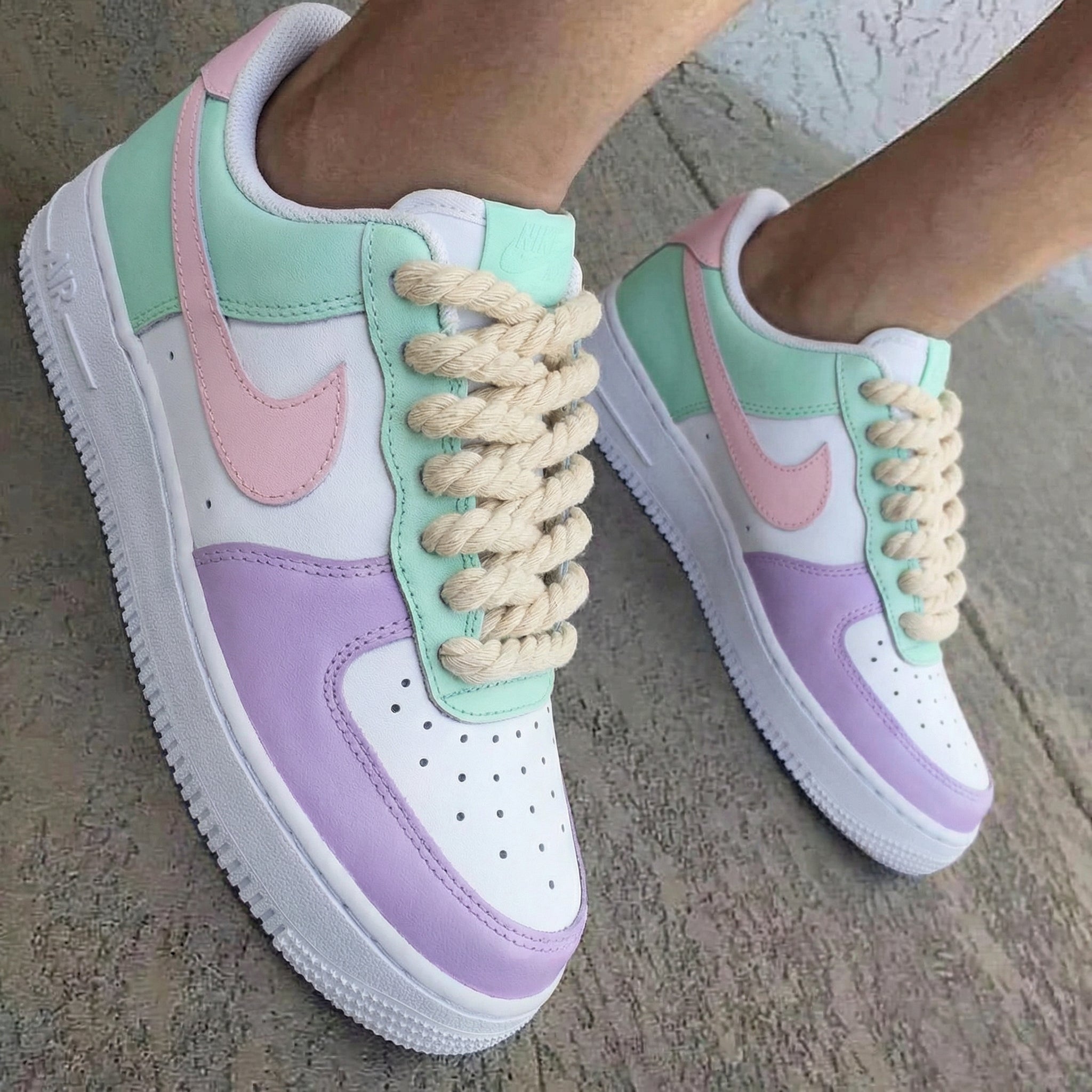 Pastel Pink Mint Purple Thick Shoelace Custom Air Force 1