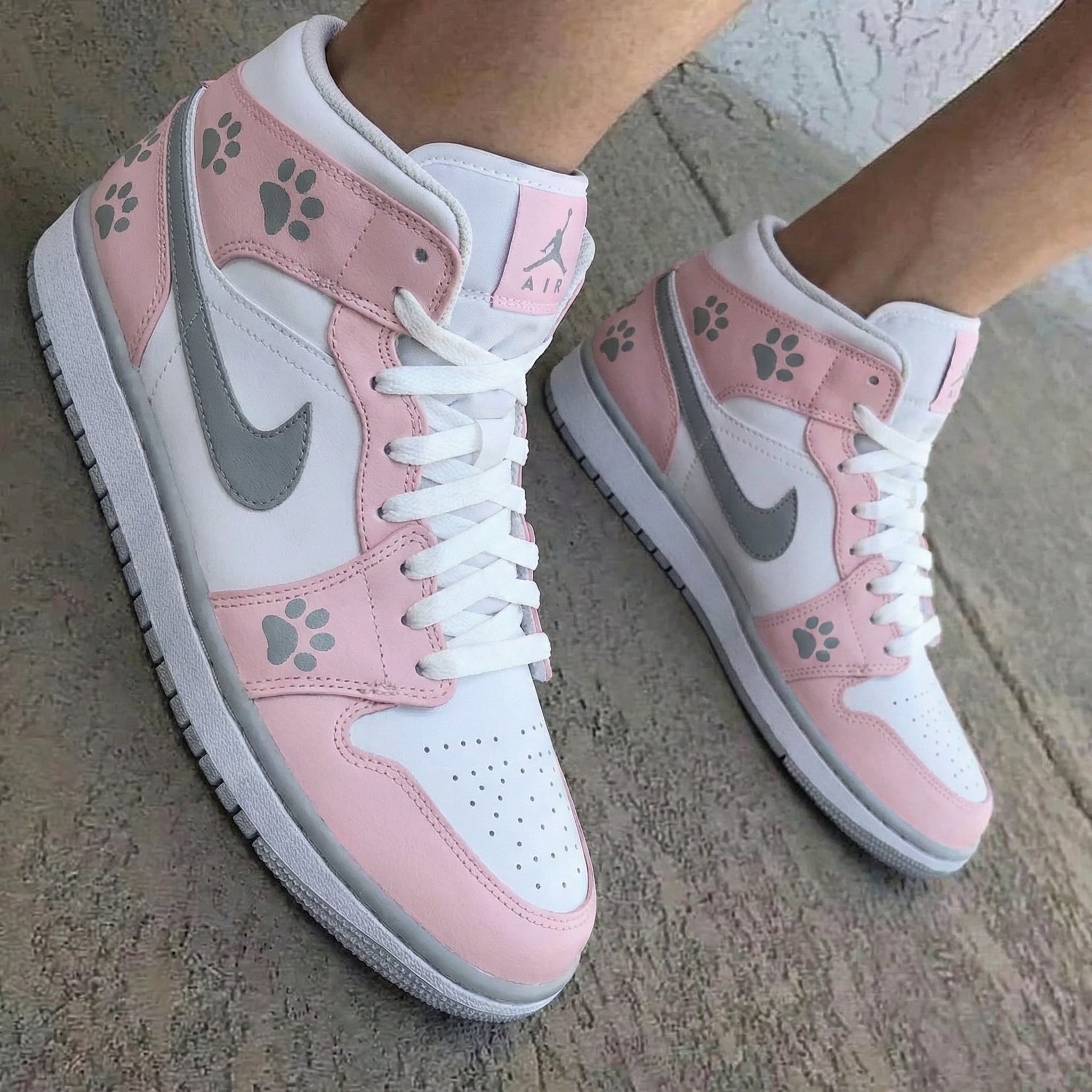 Paw Print Baby Pink White Grey Custom Air Jordan 1