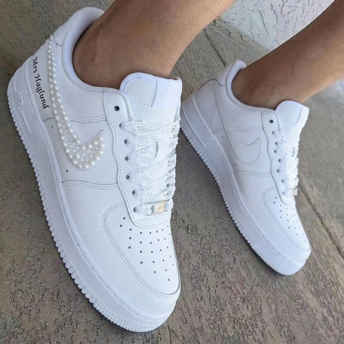 Pearl Lace Rhinestone Decorated Weeding Custom Air Force 1