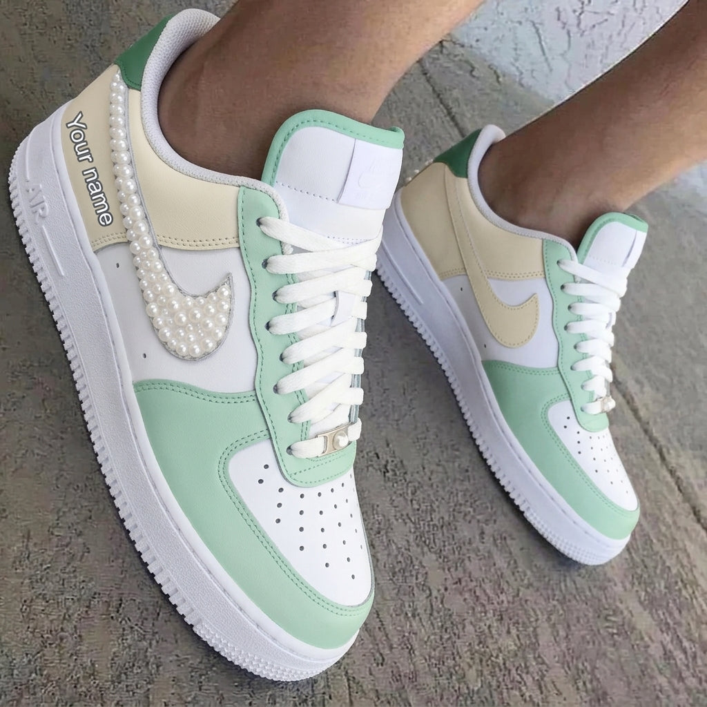 Pearl Mint Green Beige Custom Air Force 1