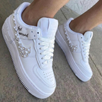 Pearl Rhinestone Just Married Black Custom Air Force 1 Shadow Weeding