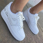 Pearls Rhinestones & Handwritten Date Custom Air Force 1 Weeding Shoes