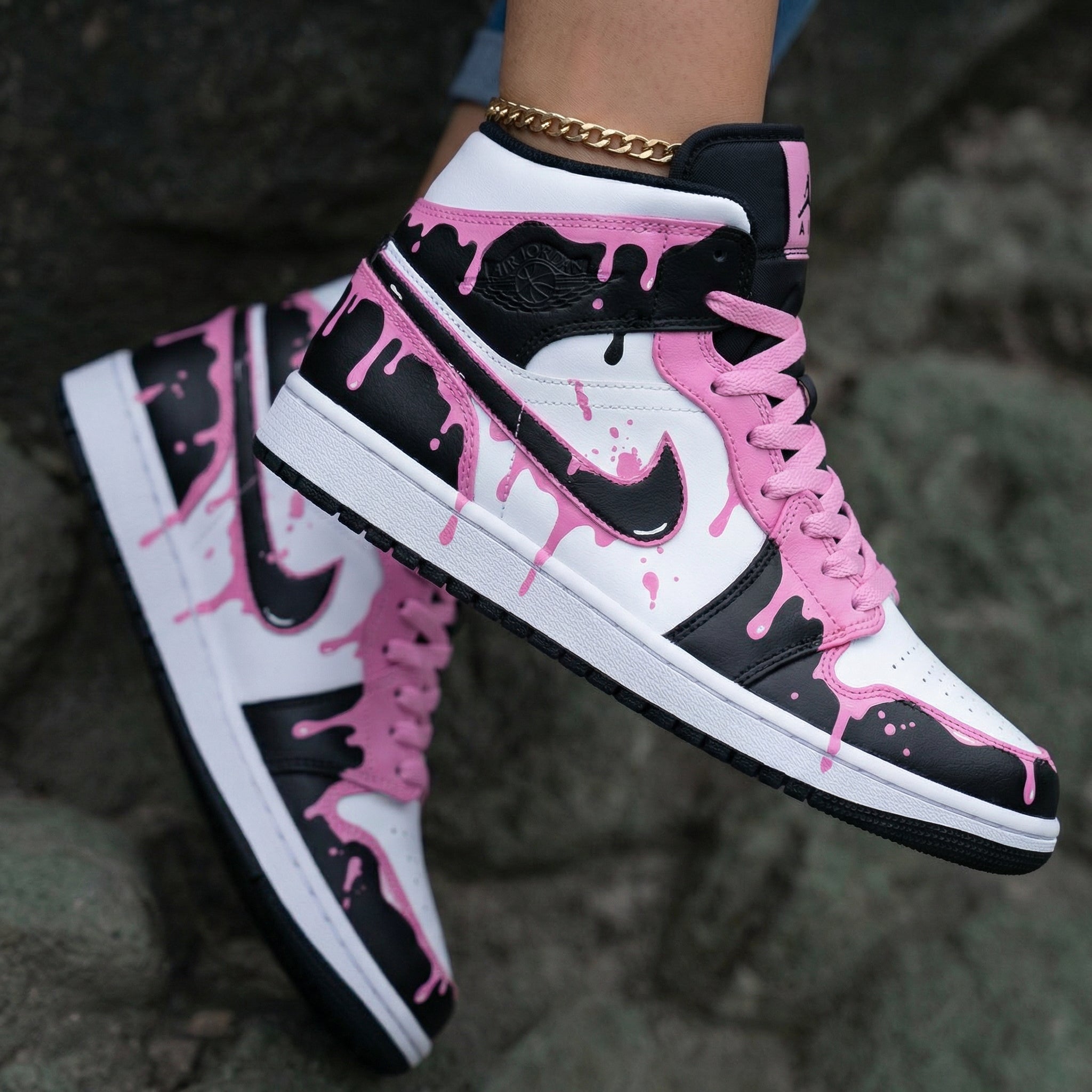 Pink Drip Black Baby Pink Custom Air Jordan 1