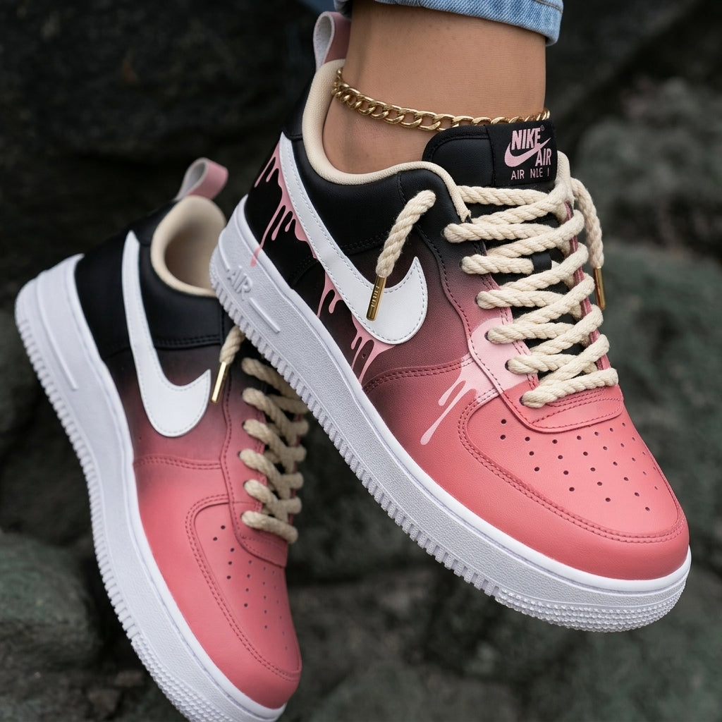 Pink Drips Black Pink Custom Air Force 1