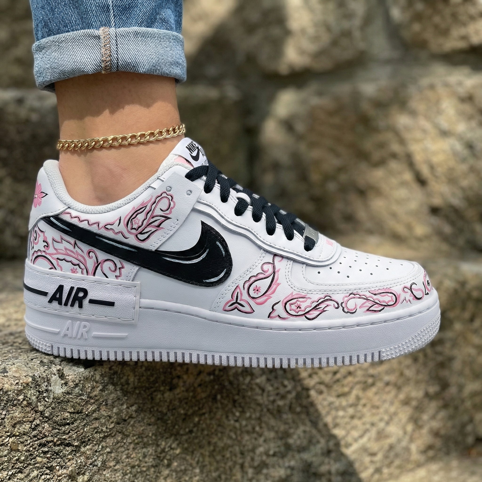 Pink Paisley Pattern Black Custom Air Force 1