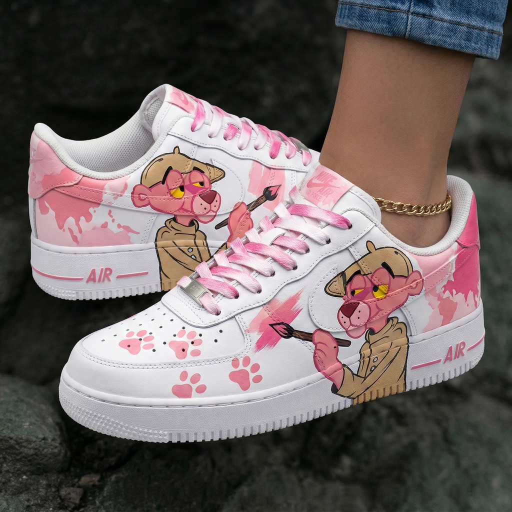 Pink Panther Paw Prints White Baby Pink Custom Air Force 1
