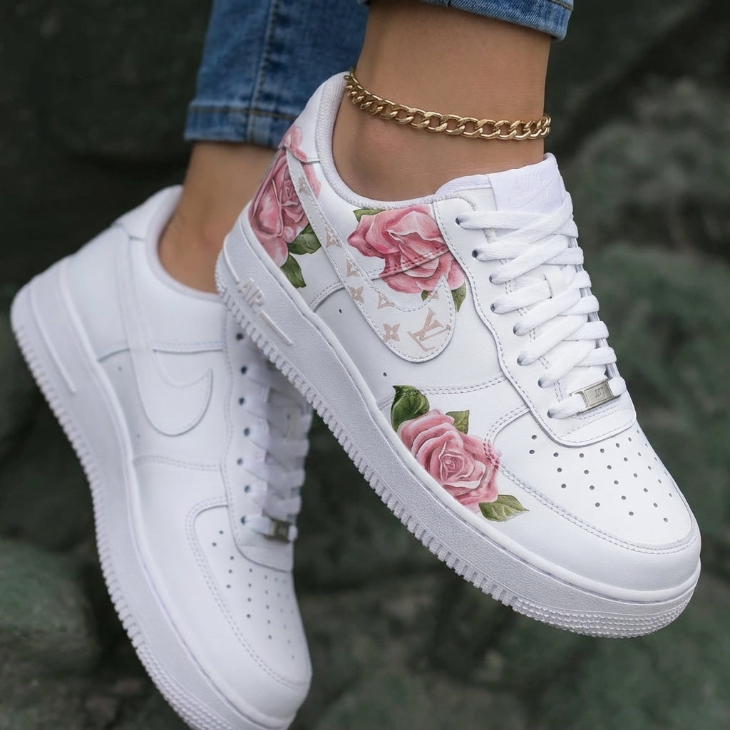 Pink Roses LV Logo Pink Custom Air Force 1