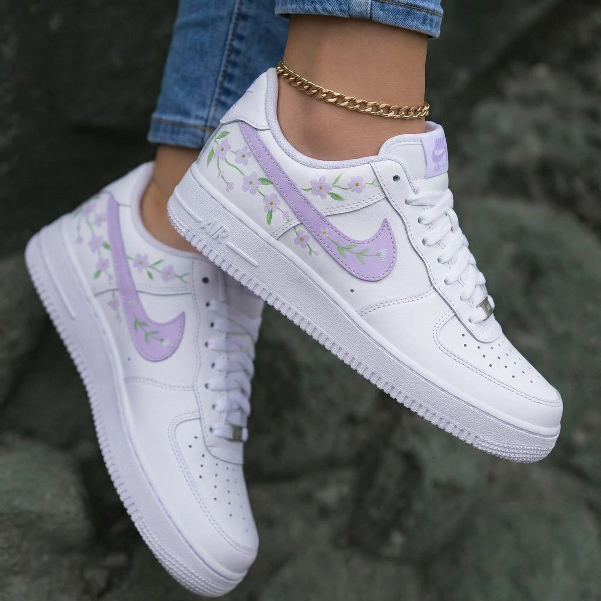 Purple Flowers Green Custom Air Force 1