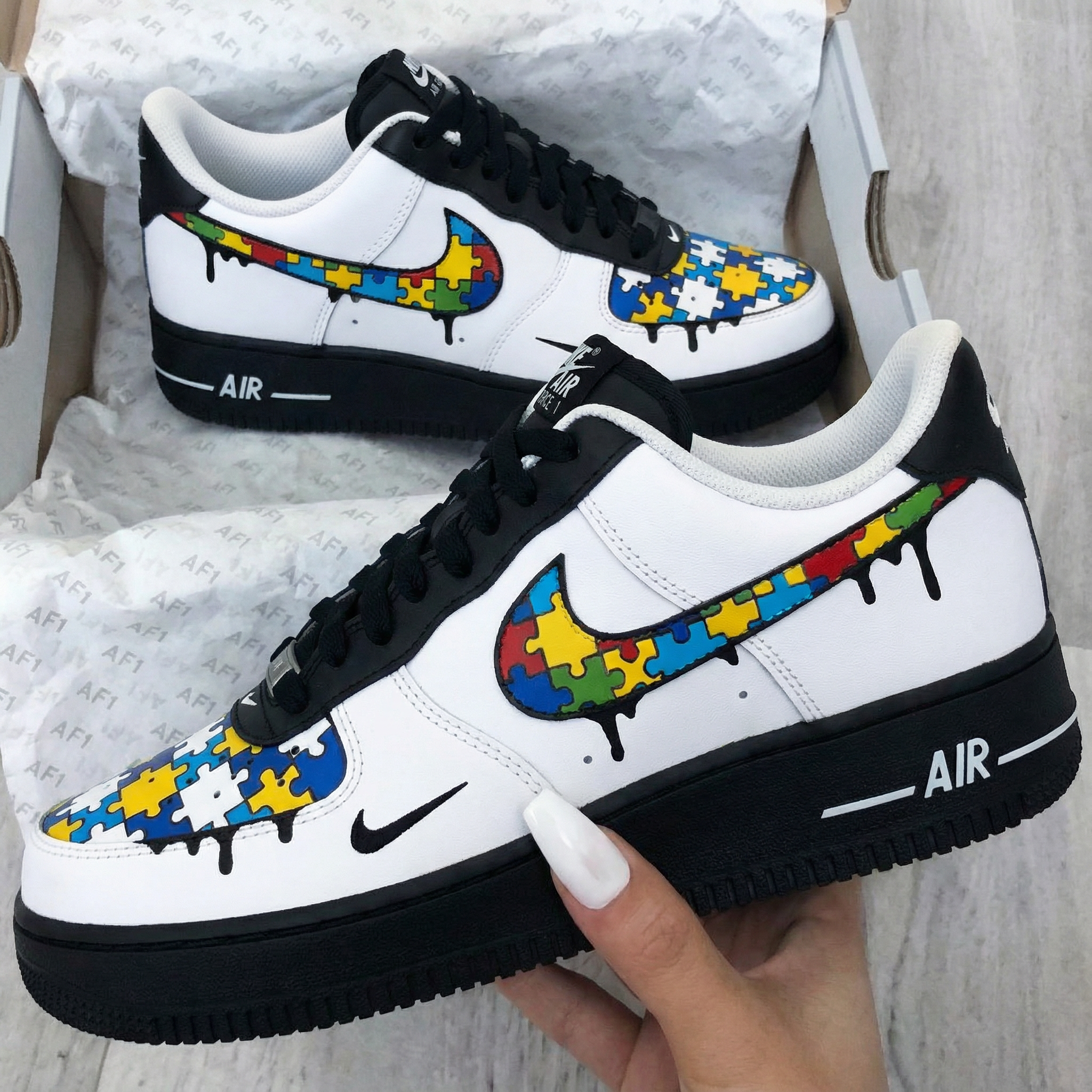 Puzzle Pattern Black Custom Air Force 1