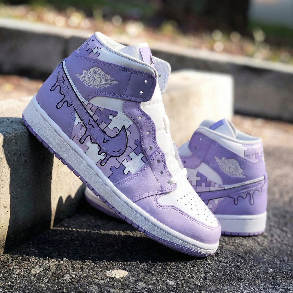 Puzzle Pattern Lilac White Custom Air Jordan 1