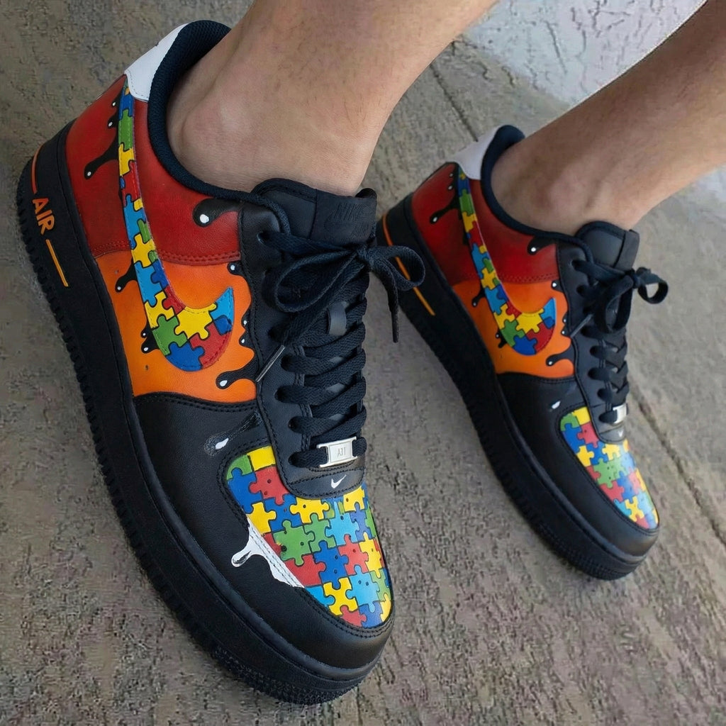 Puzzle Pattern Red Orange Black Custom Air Force 1