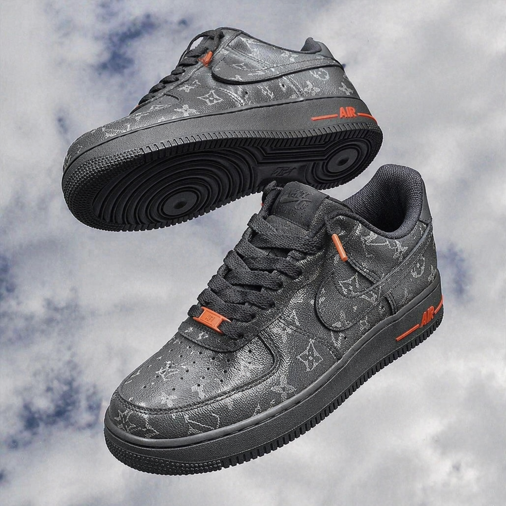 Custom Hand Painted Black Air Force 1 Sneakers