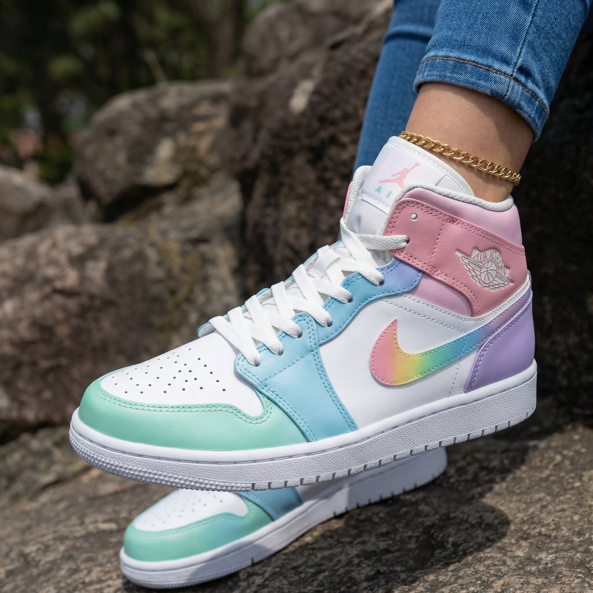 Rainbow Pattern Baby Pink Baby Blue Custom Air Jordan 1