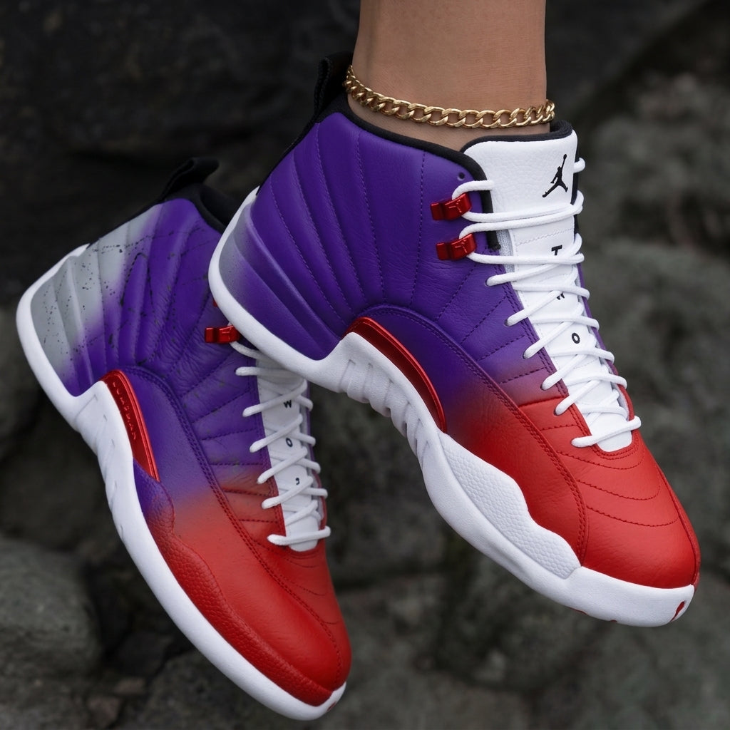 Raptors Fade Black Splatter Purple Red Gradient Custom Air Jordan 12