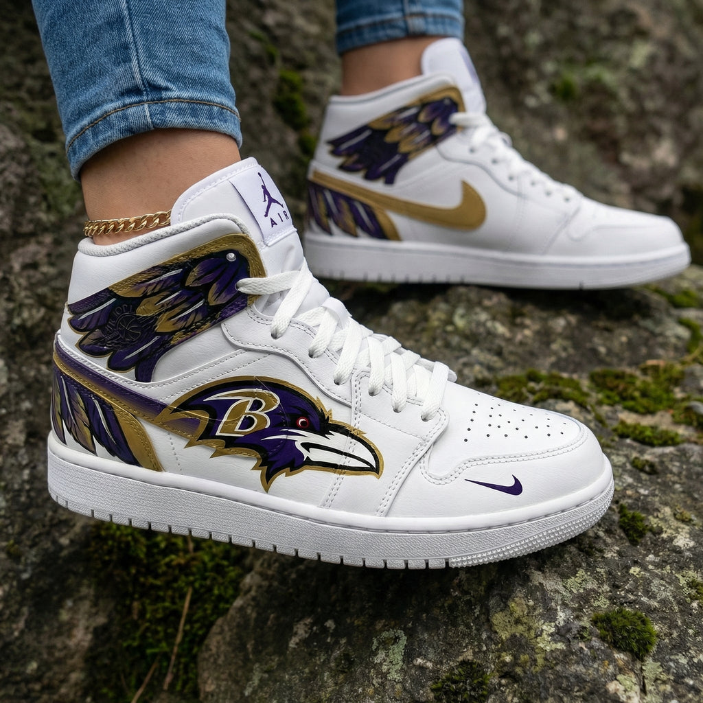 Ravens Logo Wings Purple Gold Custom Air Jordan 1
