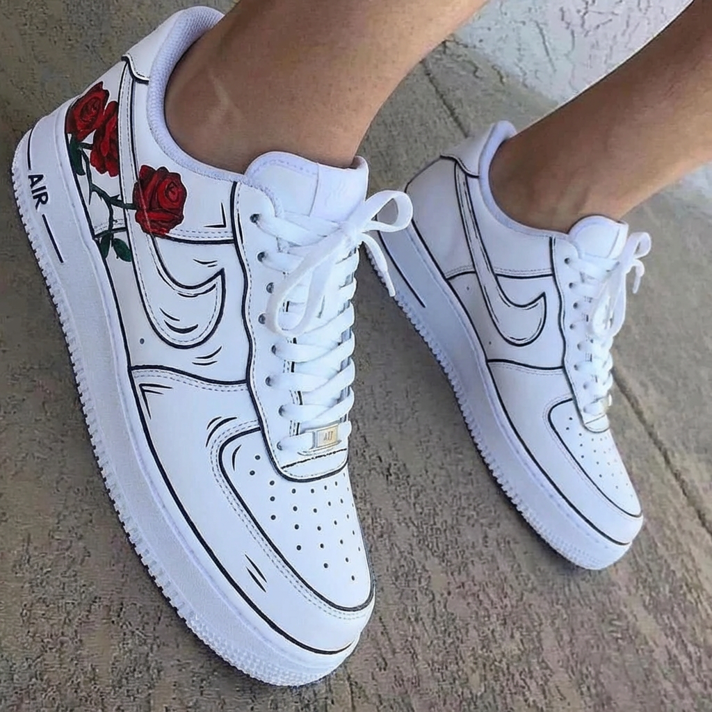 Red Roses Black Outline Custom Air Force 1
