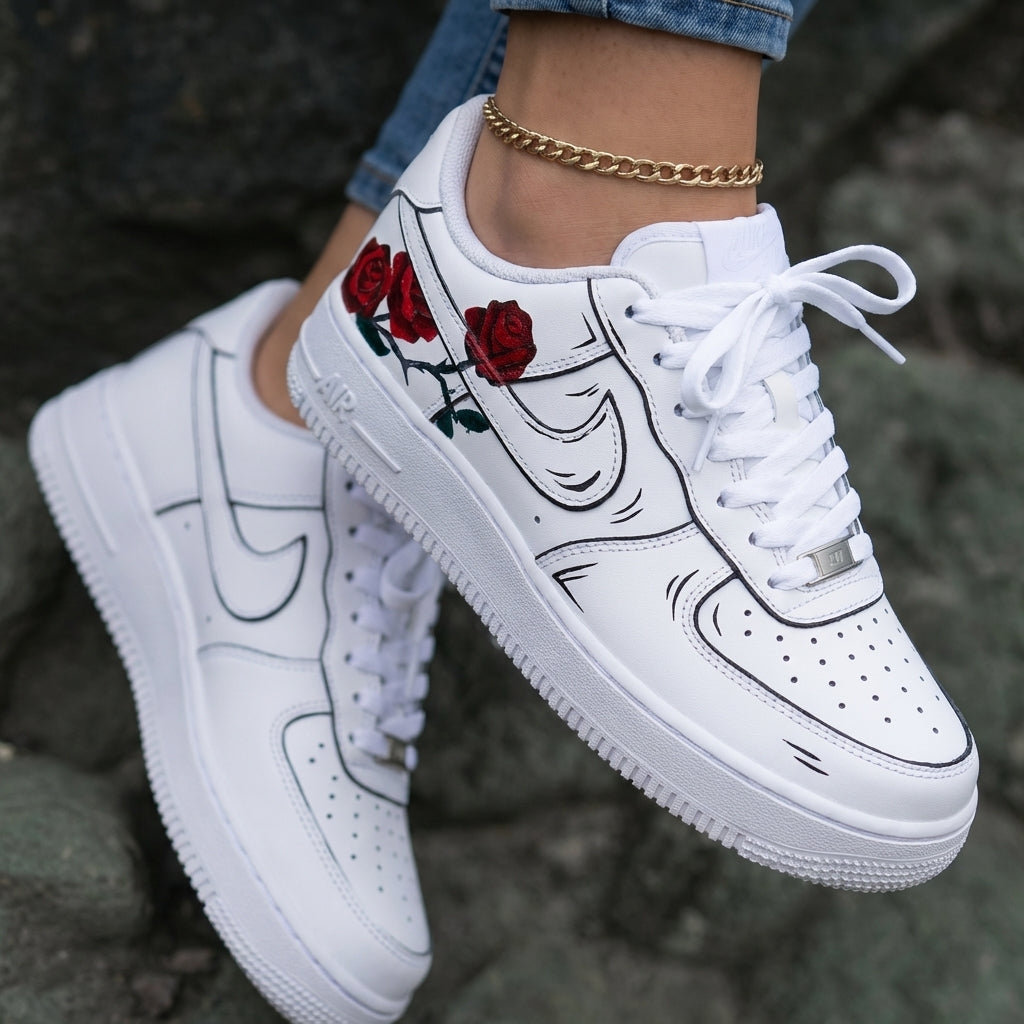 Red Roses Black Outline Custom Air Force 1