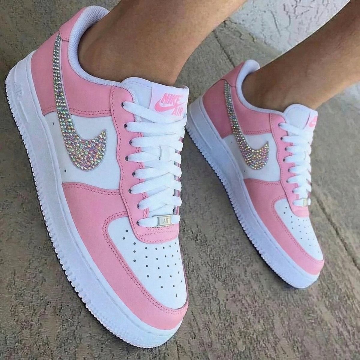 Rhinestone Swoosh Baby Pink Custom Air Jordan 1