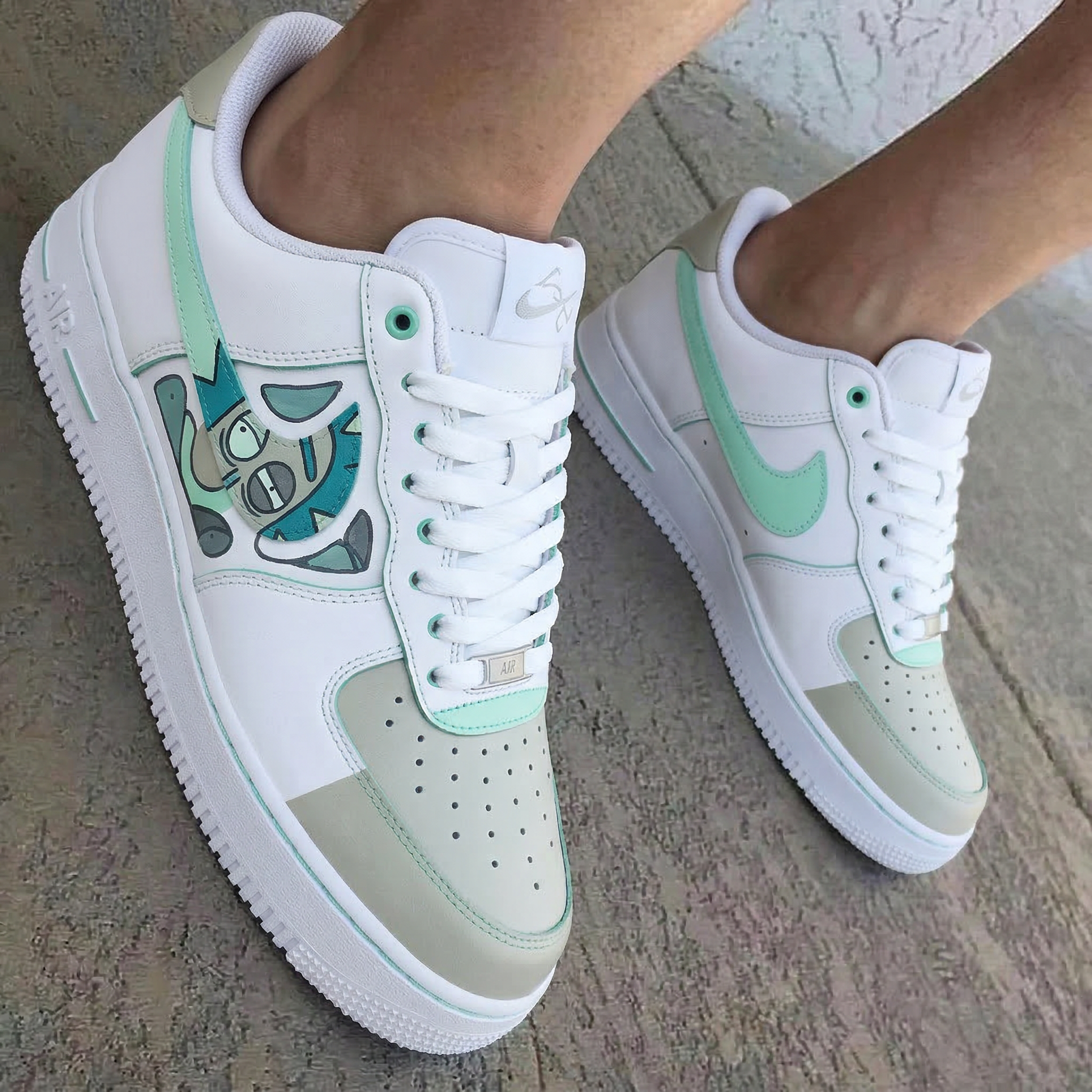 Rick Cartoon Mint Green Beige Custom Air Force 1