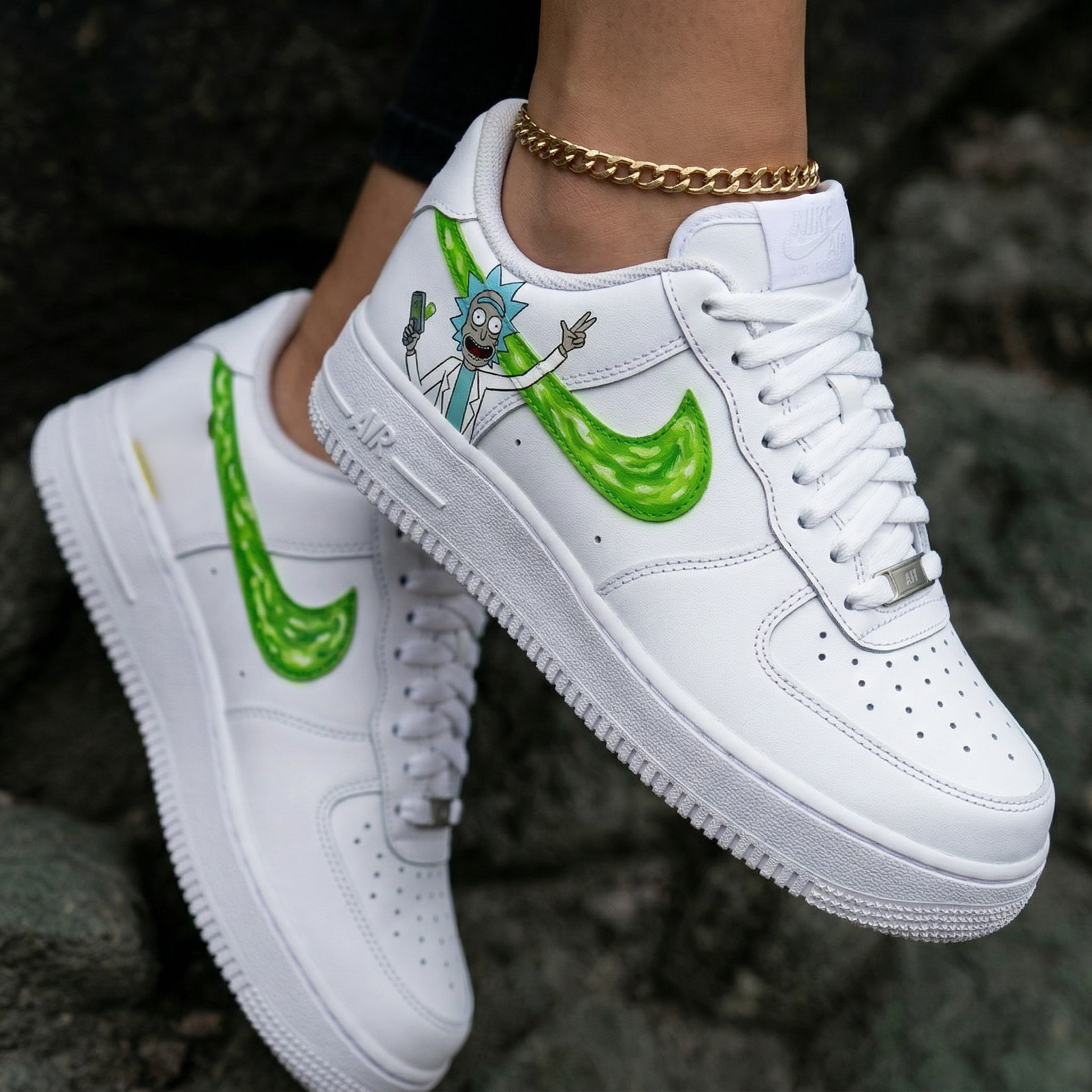 Rick Sanchez Green Slime White Green Custom Air Force 1