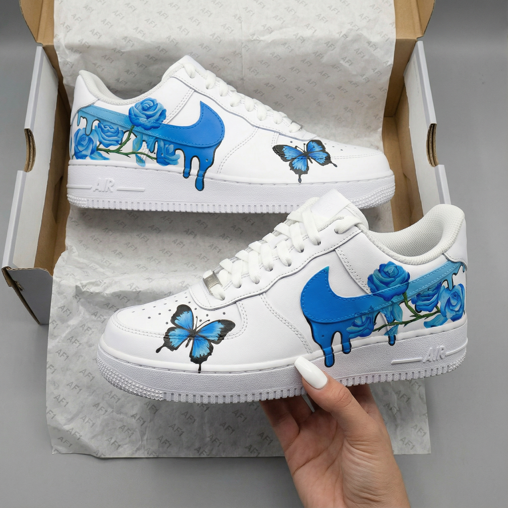 Rose Butterfly Pattern Blue Custom Air Force 1