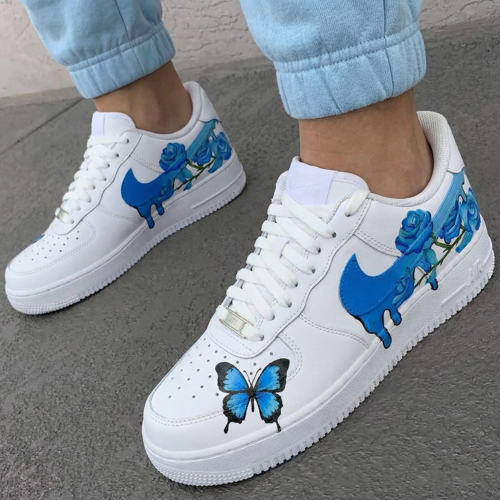 Rose Butterfly Pattern Blue Custom Air Force 1