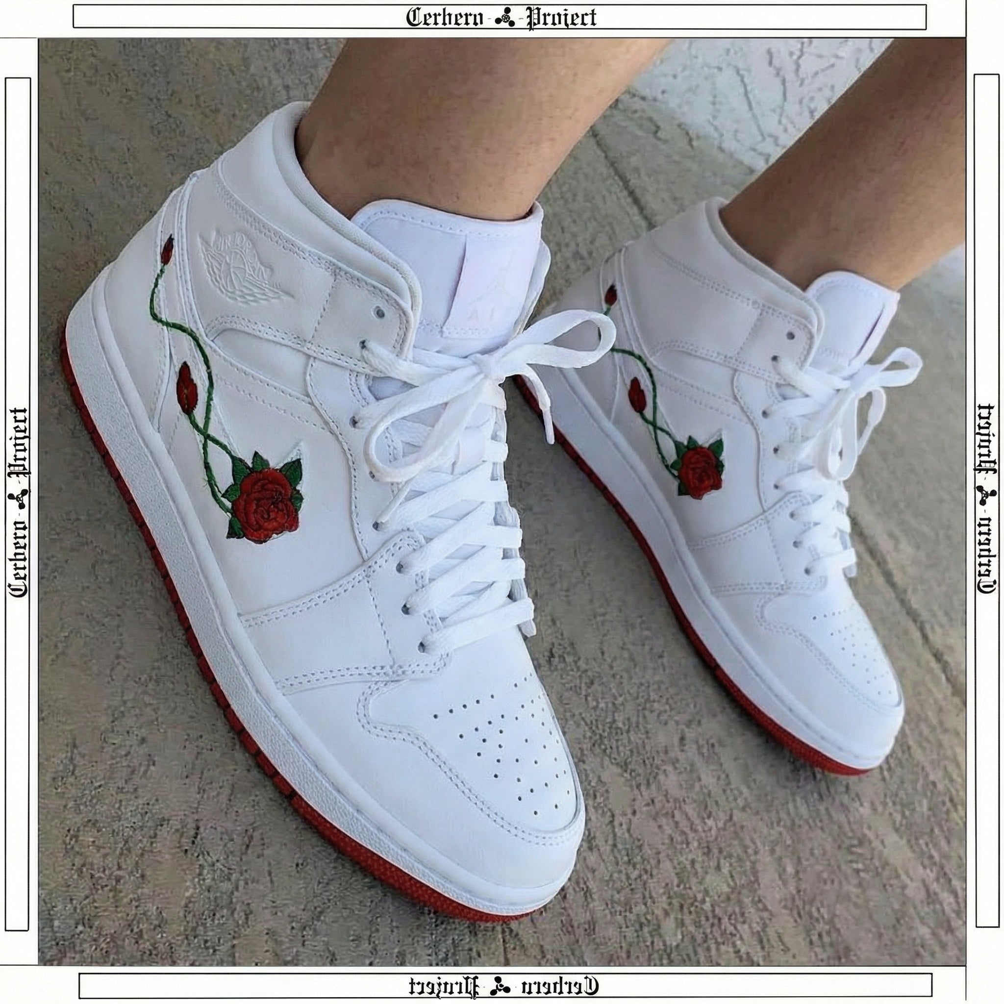 Rose Embroidery Red Custom Air Jordan 1