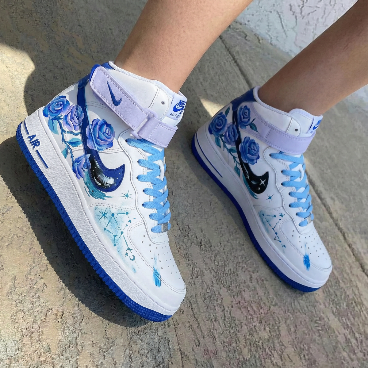 Rose Pattern Baby Blue and Lavender Custom Air Force 1