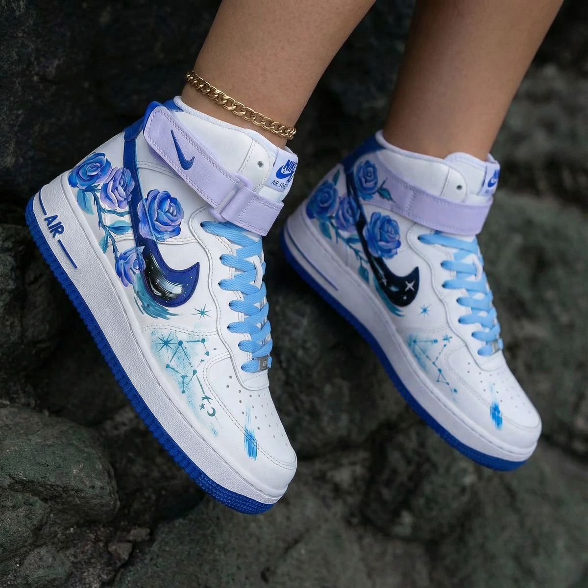 Rose Pattern Baby Blue and Lavender Custom Air Force 1
