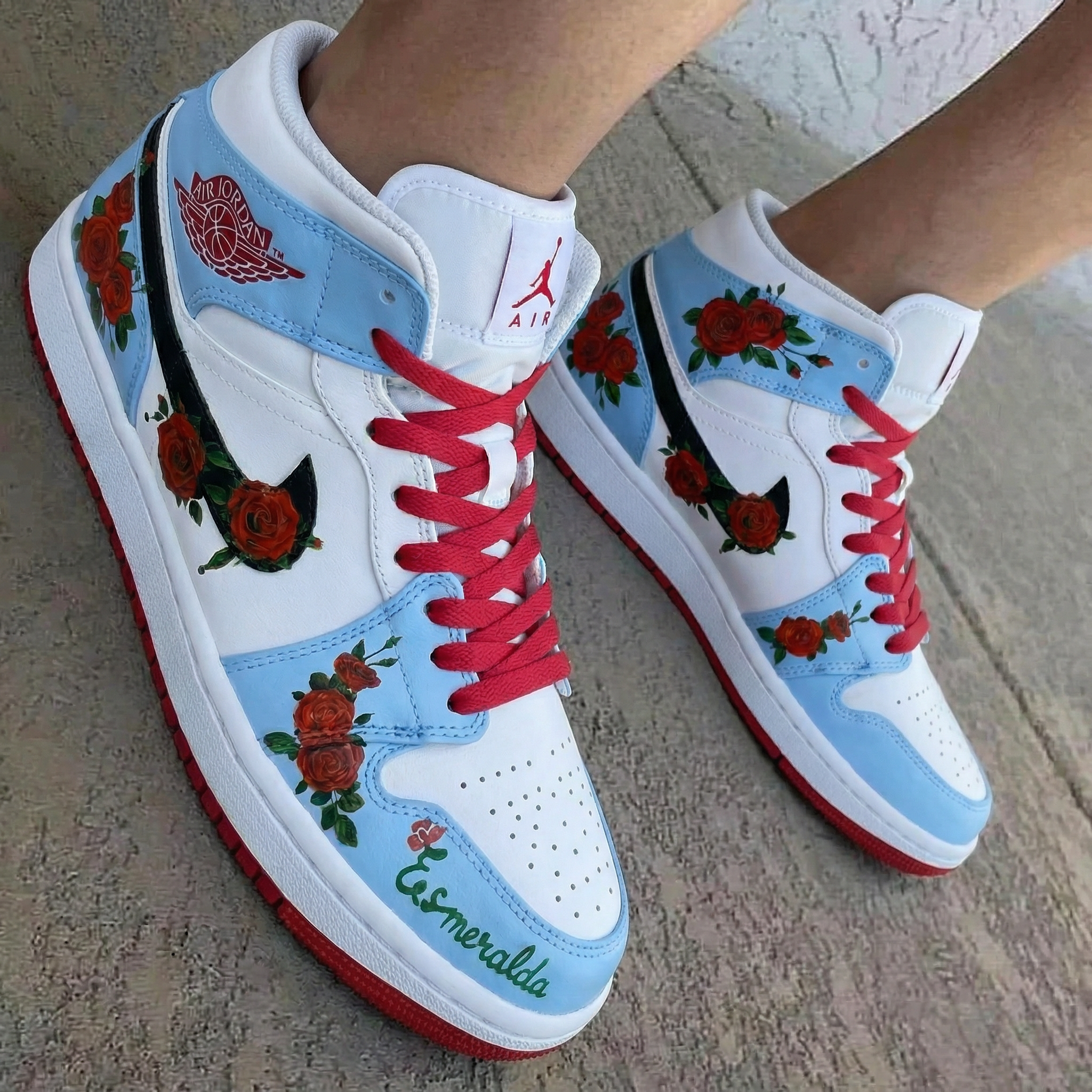 Rose Pattern Baby Blue White Custom Air Jordan 1