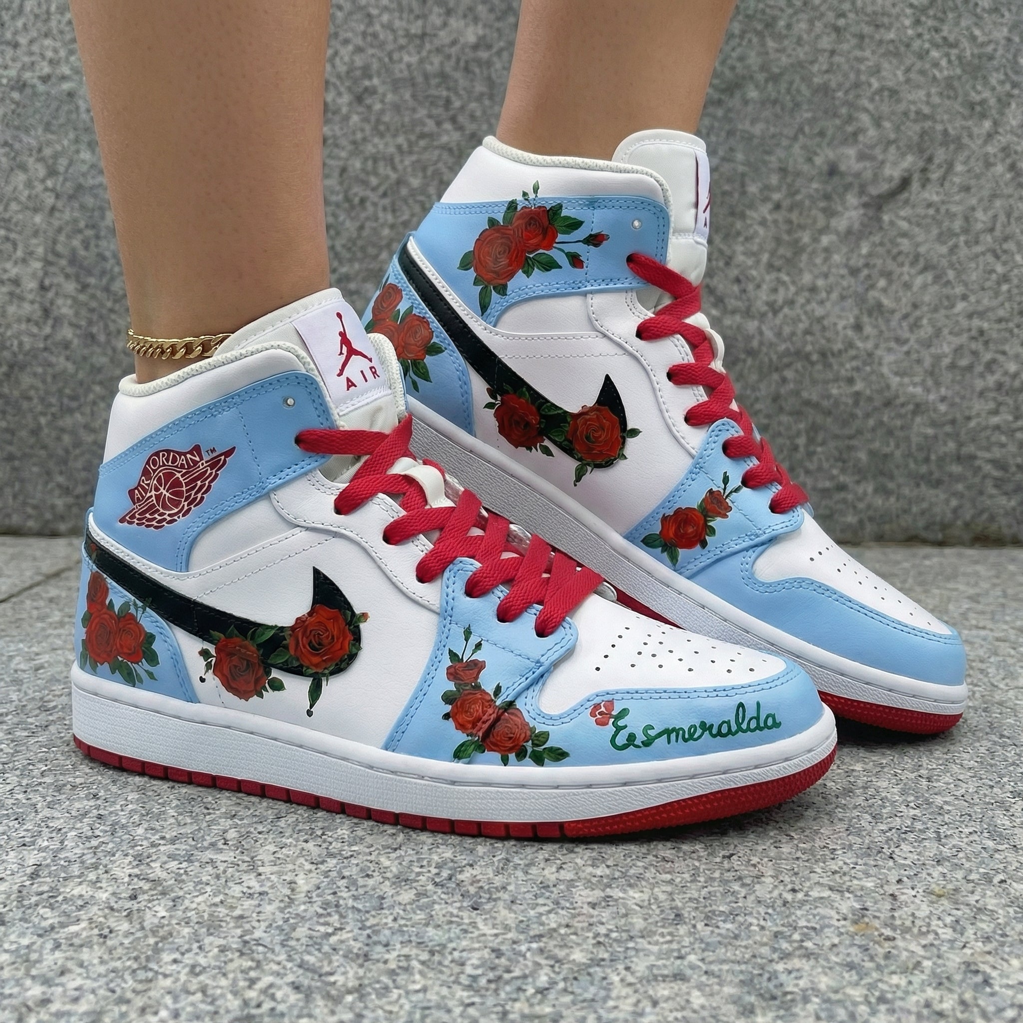 Rose Pattern Baby Blue White Custom Air Jordan 1