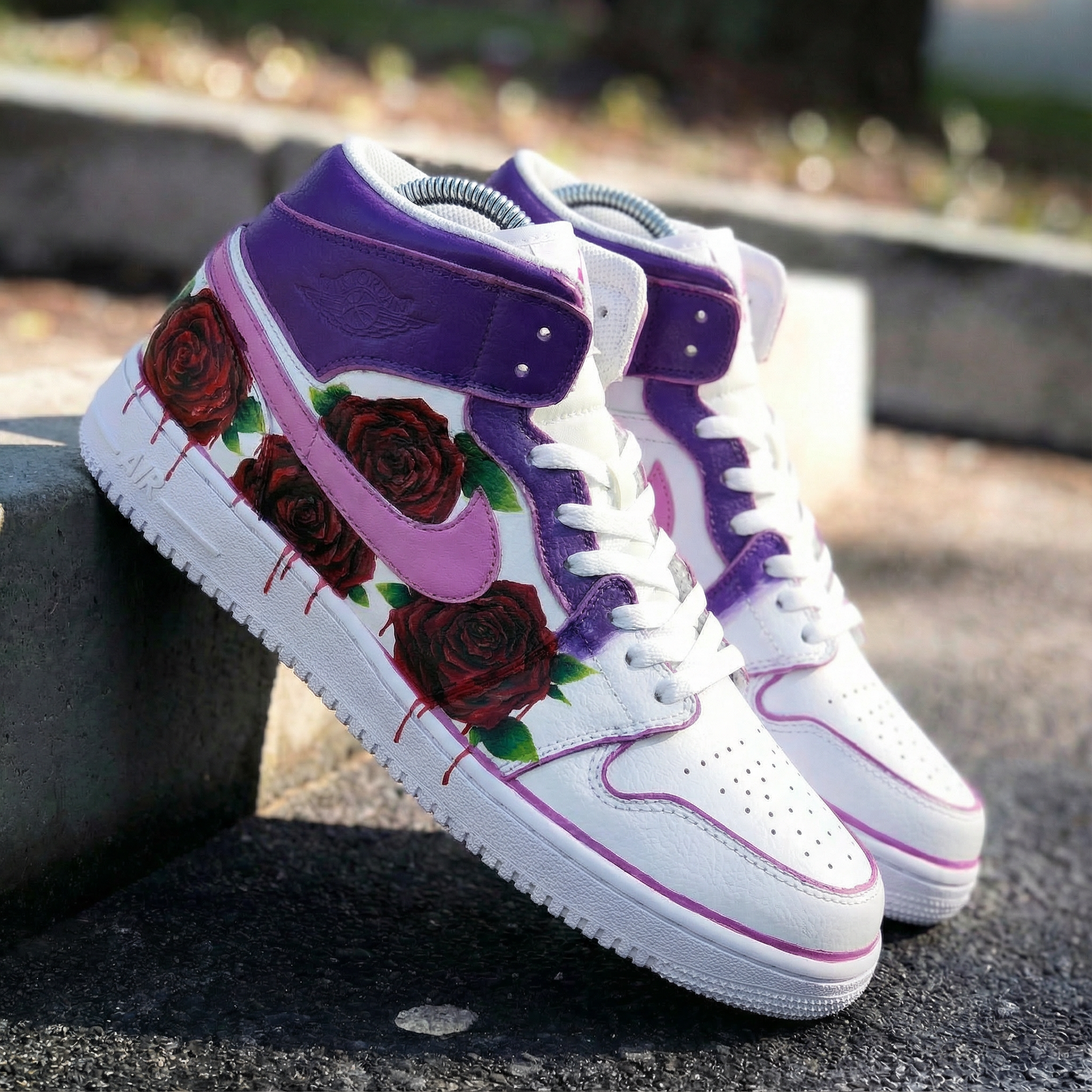 Rose Pattern Baby Pink Purple Custom Air Jordan 1