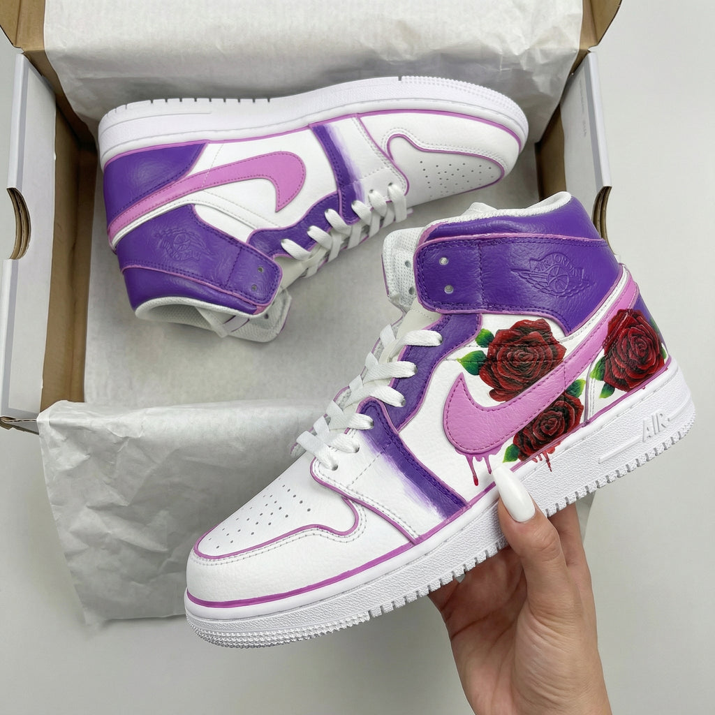Rose Pattern Baby Pink Purple Custom Air Jordan 1