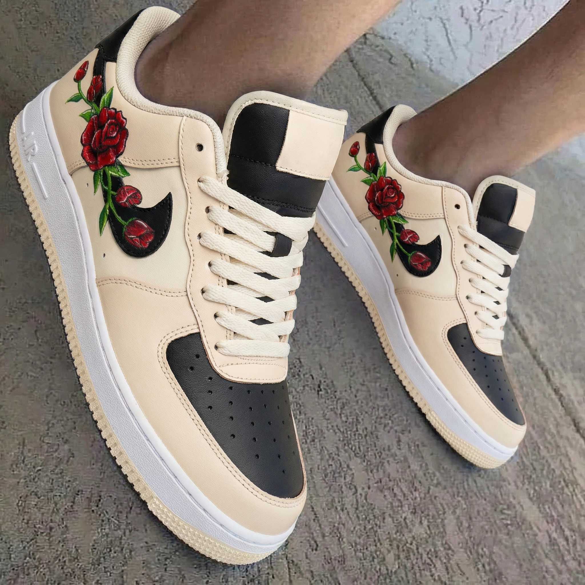 Rose Pattern Beige Black Custom Air Force 1