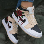Rose Pattern Beige Black Custom Air Jordan 1
