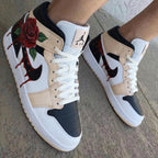 Rose Pattern Beige Black Custom Air Jordan 1